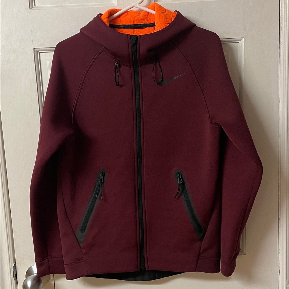 Nike Maroon Zip-Up Hoodie with Orange Lining